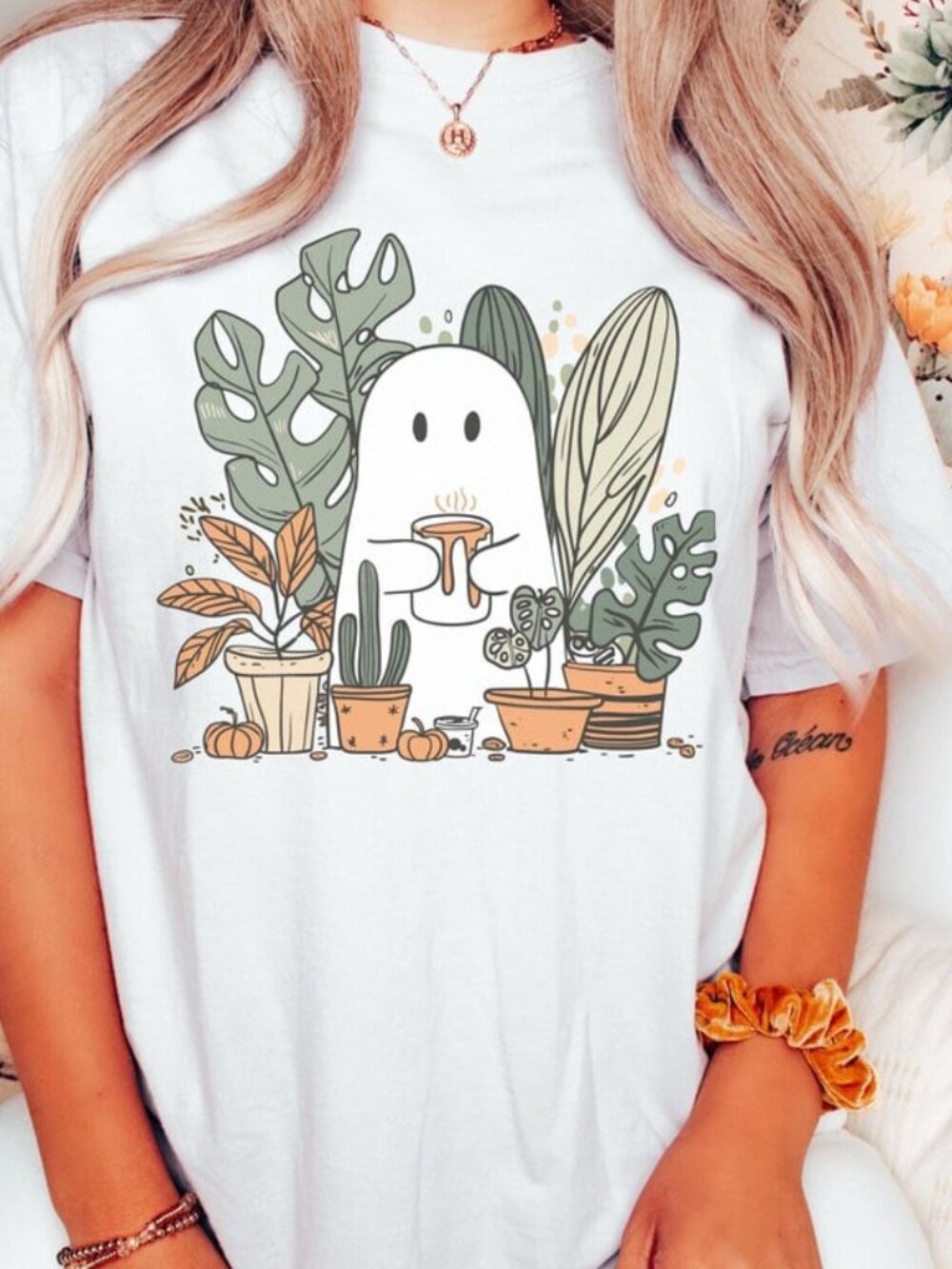 Cute Ghost Halloween Shirt, Plant Lover Shirt, Halloween Ghost Tee - Picture 1 of 4